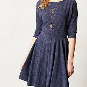 ANTHROPOLOGIE Midday Knit Dress Blue 3/4 Sleeves Fit & Flare